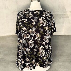 NWT!Croft & Barrow Black Floral Short Sleeve Top 100% Cotton Size 3X